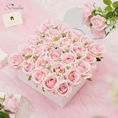 Serwalin 30pcs Artificial Roses Flowers, Pink Roses with Long Stems Realistic Fake Silk Roses Flowers for Wedding Bridal Bouquet Centerpieces Party Home Decor - Image 2