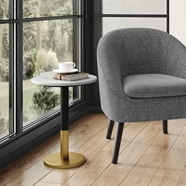 SIMPLIHOME Evans 16-inch Wide End Table in White Genuine Marble and Black/Gold Iron, Modern Round Accent Table for Living Room, Bedroom, or Entryway - Image 2