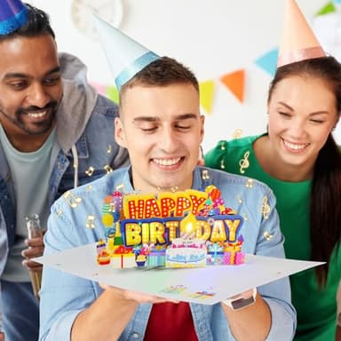 MZD8391 Birthday Cards Light 3D Pop Up Music, Blowable LED Candle Cake Gifts Greeting Cards for Women Men Kids Mom - Image 5