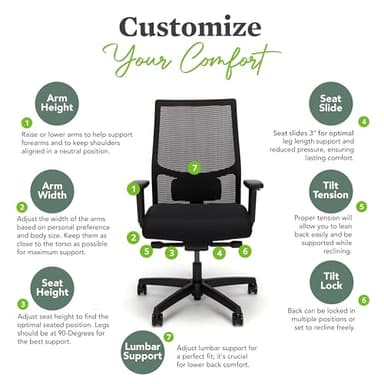 HON Ignition 2.0 Ergonomic Office Chair, Adjustable Tilt, Swivel Wheels, Comfy for Long Hours, Home Office Desk Chairs, Fog - Image 5