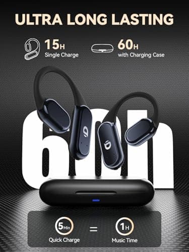 DEMICEA True Wireless Bone Conduction Headphones, OWS Open Ear Earphones with Earhooks, Bluetooth 5.3, Up to 60H Playtime with Case, IP68, AAC/SBC, for Cycling Yoga Workouts - Image 6