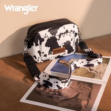Wrangler Crossbody Purses for Women Trendy Camera Snapshot Bag with Wide Strap WG90-819COW-BK - Image 6