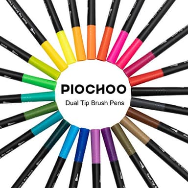Piochoo Dual Brush Marker Pens,24 Colored Markers,Fine Point and Brush Tip for Kids Adult Coloring Books Bullet Journals Planners,Note Taking Coloring Writing - Image 8