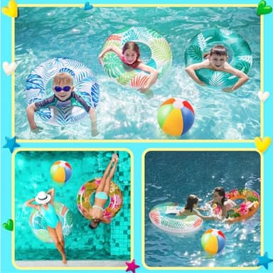 90shine 7PCS Luau Pool Floats: Hawaiian Swimming Rings with 13.5" Beach Balls - Inflatable Tubes Floaties Toys for Kids Adults - Image 2