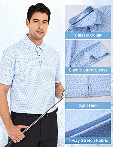 Hodaweisolp Golf Shirts for Men Dry Fit Print Moisture Wicking Performance Short Sleeve Polo Shirt White Rhombus-XL - Image 3