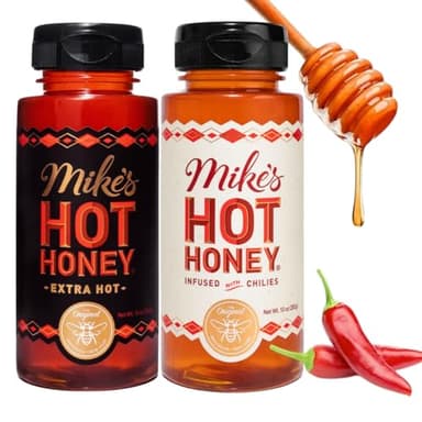 Mike's Hot Honey, Original & Extra Hot, America's #1 Spicy Honey with Chili Peppers, Gluten-Free, Paleo-Friendly, (10oz Bottle, 2 Pack) - Image 1