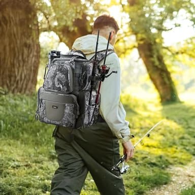 Piscifun Fishing Tackle Backpack with 4 Trays, Large Outdoor Storage Tackle Bag with Protective Rain Cover, VEIL Camouflage - Image 2