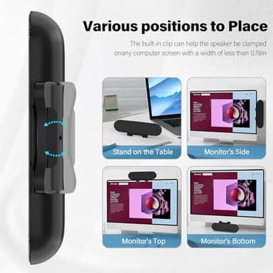 LXTNFU Computer Speakers for Desktop Monitor,Single Speakers for Desktop PC,Laptop Speaker with Loud Sound,Volume Control Easily Clamps to Monitors(USB-C to USB Adapter Included) (Black) - Image 3