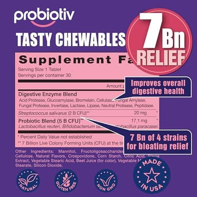 Gas & Bloating Support for Women and Men 7 Billion CFU – Chewable Probiotics & Lactobacillus Reuteri, Daily Digestive Enzymes for Occasional Bloating, Gut Comfort & Digestive Health - Image 6