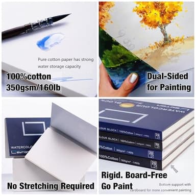 Non-Warping 100% Cotton Watercolor Paper Block - 20 Sheets of 160lb/350gsm Cold Press Water Color Art Supplies for Wet, Dry, and Mixed Media Painting, for Watercolor, Gouache, Acrylic (10.6 x 7.7'') - Image 5