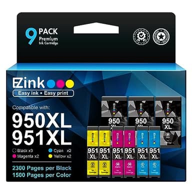 E-Z Ink Compatible Ink Cartridge Replacement for HP 950XL 951XL 950 XL 951 XL for OfficeJet Pro 8610 8600 8615 8620 8625 8100 276dw 251dw (3 Black, 2 Cyan, 2 Magenta, 2 Yellow),9 Combo Pack - Image 1