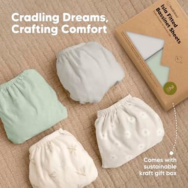 2-Pack Organic Bassinet Sheets for Girls, Boys - 100% Cotton Bassinet Mattress Sheets Compatible with Halo Bassinest Swivel Sleeper, Graco, Baby Delight, Chicco, Unisex Fitted Bassinet Sheets (Sage) - Image 9
