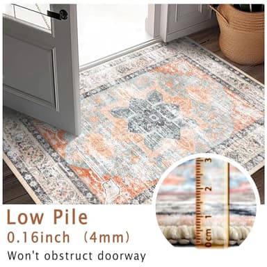 6x9 Area Rug, Ultra-Soft Washable Rug for Living Room, Dinner Room, Bedroom, Non-Slip Vintage Floral Rug, Indoor Carpet Large Area Rug, Orange - Image 7