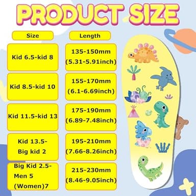 Sifemp Insoles for Airtag Hidden Holder, Tracker Devise Case for Kids, Comfortable Inserts for Shoes，Yellow Dinosaur (Yellow, 135-150mm Kid 6.5-Kid 8) - Image 4