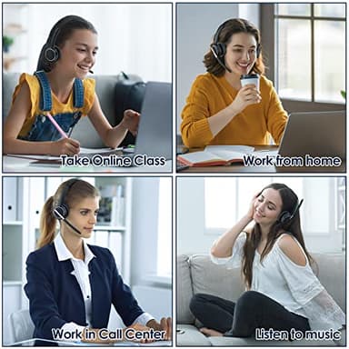 Wireless Headset, Bluetooth Headset with AI Noise Cancelling Mic, Bluetooth V5.2 Headphones with USB Dongle, Charging Base & Mic Mute for PC/Cell Phones/Call Center (Black) - Image 7