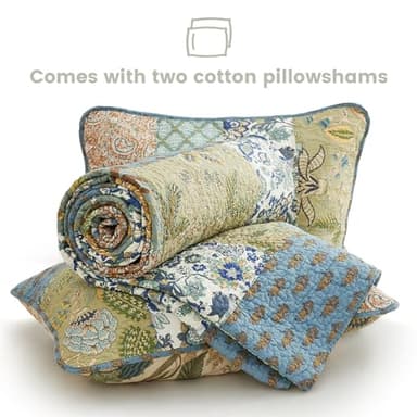 Secgo King Size Comforter Set- 100% Cotton Quilt King Size Set, Green, Sage bedspreads (96 * 108 Inch) with 2 Pillow Shams, Patchwork Reversible Lightweight Bedding - Image 6