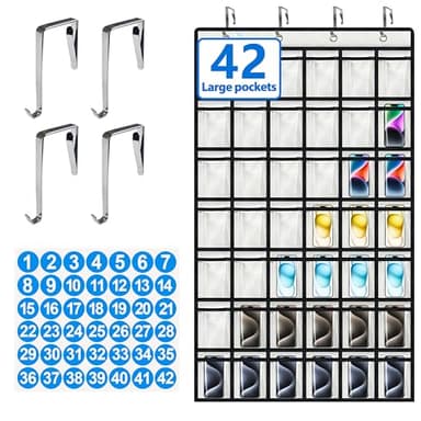 zebricolo,classroom cell phone holder, 42 Expandable pockets,teacher must haves,Classroom Organization and Storage,Durable and versatile, 42 number stickers,classroom decor,pocket chart, White/Black - Image 1