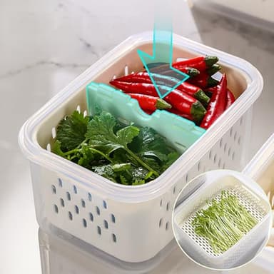 Upgraded Fresh Produce Vegetable Fruit Storage Containers，Large Fruit Containers for Fridge with Lid Vent Handle and Colander ，Keep Berry Fruit Vegetable Food Meat Fresh Longer (5) - Image 6