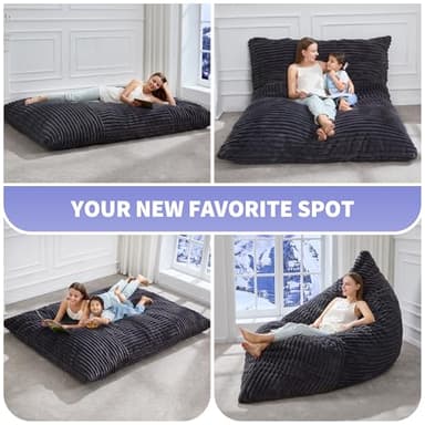 Hobestluk 3 in 1 Bean Bag Chair Giant Bean Bag Chairs Convertible Bean Bag Floor Cushion with Machine Washable Cover, Beanbag Chairs for Adult (Dark Grey) - Image 6