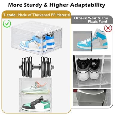 Thicken & Sturdy Clear Shoe Storage Organizer with Magnetic Door, Stackable Boxes for Closet, Foldable Space-Saving Shoe Rack for Sneaker Boot Container, Plastic Shoe Cabinet Shoe Box 6 Pack, White - Image 6