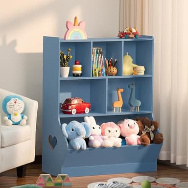 Lerliuo Kids Storage Organizer, 3 Tier Children Bookcase and Bookshelf, Toddler 6 Cubby Cabinet, Wood Book Shelf for Playroom, Bedroom, Living Room, Nursery, School 39.17'' H(Blue) - Image 2