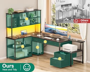 AODK 79 inch L Shaped Desk with 5 Drawers, Reversible L Shaped Gaming Desk with LED Light & 2 Power Outlets, Computer Desk with Storage Shelves for Home Office, Black - Image 7