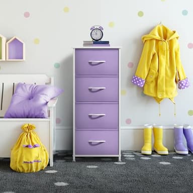 Sorbus Dresser Storage Tower, Organizer Drawers for Closet Boys & Girls Bedroom, Bedside Furniture, Chest for Home, College Dorm, Steel Frame, Wood Top, Fabric Bins (Purple) - Image 6