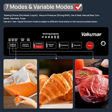 Vakumar Liquid Vacuum Sealer Machine, 90Kpa Vacuum Sealer Machine Preservation Dry/Moist/Liquid Modes, LED Indicator Light, Handle Locked Design, Built-in Cutter and Bag Storage, Removable Drip Tray - Image 2