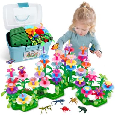Birthday Toys Gifts for 3 4 5 6 Years Old Toddler Girls Boys, 156 PCS Insect Flower Garden Building Educational STEM Learning Pretend Play Gardening Set, Gifts for Preschool Kids Age 3+ - Image 1