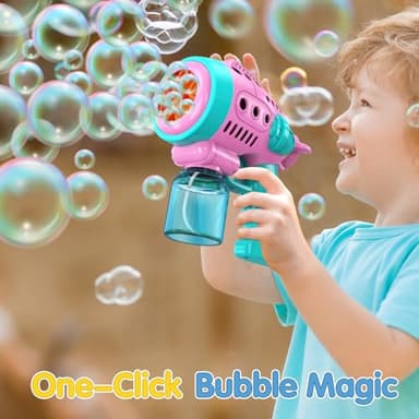 2 Bubble Gun with 2 Pack Refill Solution, 360° Leak-Proof Bubble Machine for Toddlers, Automatic Bubble Guns for Kids, Easter Basket Stuffers, Party Favors, Birthday Gift (Pink-Green) - Image 4