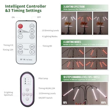 WTINTELL LED Grow Lights for Indoor Plants,LED Plant Grow Light with Stand,Led Full Spectrum,10 Dimmable Levels,3 Modes Timing,Tripod Adjustable 15-72 inch. - Image 3