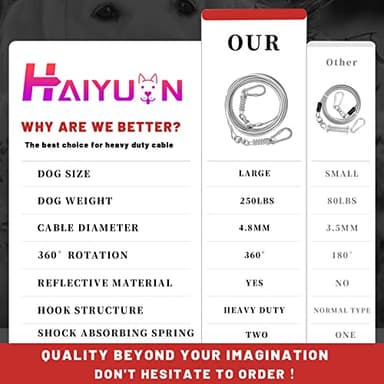 HaiYUAN Dog Tie Out Cable 10/15/20/25/30FT Dog Run Cable Rosy Pink/Blue/Purple/Silver/Red/Green/YellowTie Out Cable for Large Dogs Heavy Duty for Outside Hold Large Dogs Up to 250LBS - Image 5
