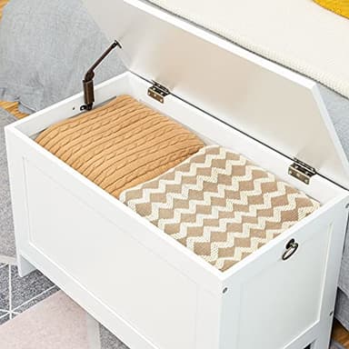 HOOBRO Toy Box, Retro Wooden Look Storage Chest with Safety Hinge, Entryway Storage Bench Supports 220 lb, 29.9 x 15.7 x 18.9 Inches Toy Chest Organizer, Easy Assembly (White) WT75CW01G1 - Image 6