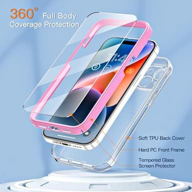 COOLQO Magnetic for iPhone 14/iPhone 13 Case with Screen Protectors, Compatible with MagSafe, Military Grade Drop Protection, Dual Layer Design Heavy Duty Protective Shockproof Phone Case, Pink - Image 2