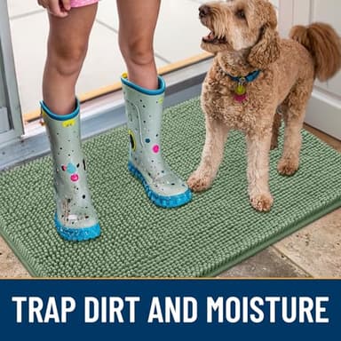 Smiry Dog Door Mat for Muddy Paws 48x30, Absorbs Moisture and Dirt Doormat, Non-Slip Washable Quick Dry Chenille Front Door Mat Indoor Entrance, Entryway Carpet for Inside Floor, Olive Green - Image 3