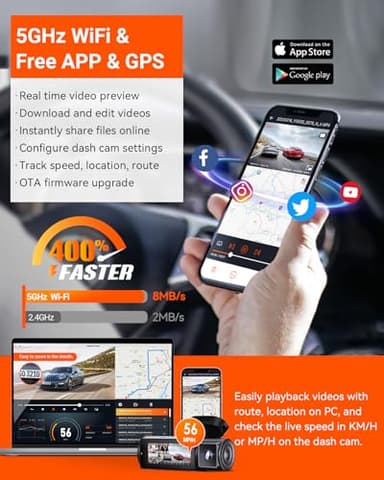 Vantrue N5 4 Channel WiFi 360° All Sides Dash Cam, STARVIS 2, IR Night Vision, 2.7K+1080P*3 Front Rear Inside Dashcam, Voice Control, GPS, 24 Hours Buffered Parking Mode Dash Camera, Support 512GB Max - Image 6