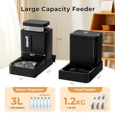 ZOMISIA Gravity Cat Feeder and Water Dispenser, 2 in 1 Cat Self Feeder with 180 Degree Rotatable, 2 Pack Automatic Feeding Large Capacity for Small Medium Dog Puppy Kitten, Black, 0.8 Gallon x 2 - Image 2