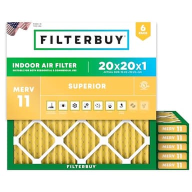 Filterbuy 20x20x1 Air Filter MERV 11 (MPR 1200) Allergen Defense Replacement (6-Pack), Electrostatic Pleated HVAC AC Furnace Filters, Made in USA (Actual Size: 19.50 x 19.50 x 0.75) - Image 1