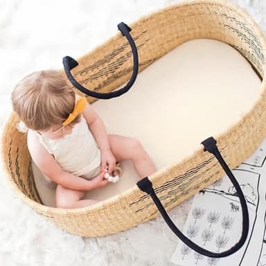 GRSSDER Stretchy Ultra Soft Fitted Bassinet Sheet 2 Pack, Universal Fit for Bassinets Baby Cradle Moses Basket Oval Rectangle Mattress Safe and Snug, Jersey Bassinet Sheets for Girls, Cream/Beige - Image 5