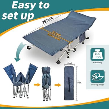 NESDCC 79" L x 32" W x 18" H Oversize XXL Camping Cot with Comfortable Mattress for Adults Extra Wide Cots for Sleeping Folding Cot Camping Bed Heavy Duty with Carry Bag for Home Office Outdoor - Image 4