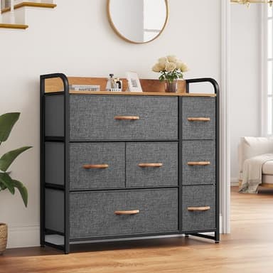 YITAHOME Dresser with 7 Drawers Storage Tower, Organizer Unit for Bedroom, Living Room, Hallway, Closets & Sturdy Steel Frame, Wooden Top & Easy Pull Fabric Bins, Grey - Image 5