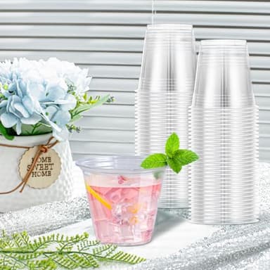 Lamosi 100 Pack 9 oz Clear Plastic Cups, Disposable Cups Wine Cocktail Punch, Sturdy & Food Safe Plastic Cup for Party & Wedding - Image 2