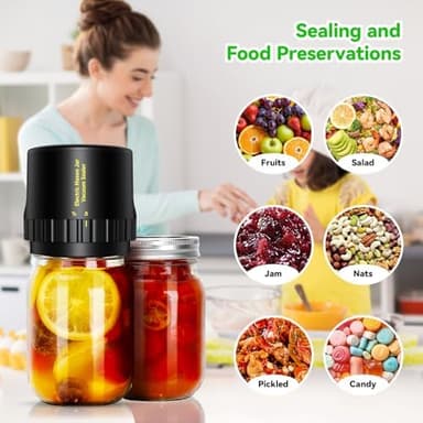 Mason Jar Vacuum Sealer-Electric Sealer for Regular and Wide Mouth Jars, Vacuum Sealer Kit for Food Storage, One Button Start, Quick Sealing and Automatic Stop, with Opener & 5 Pairs of Lids - Image 4