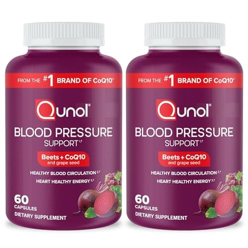 Qunol Blood Pressure Support, 3 in 1 Beets + CoQ10 + Grape Seed Extract, Beet Root Capsules That Supports Healthy Blood Circulation & Heart Healthy Energy, 60 Count (Pack of 2) - Image 1