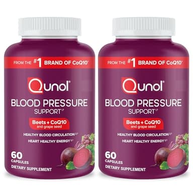 Qunol Blood Pressure Support, 3 in 1 Beets + CoQ10 + Grape Seed Extract, Beet Root Capsules That Supports Healthy Blood Circulation & Heart Healthy Energy, 60 Count (Pack of 2) - Image 1