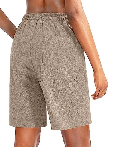 Viodia Women's Bermuda 10" Long Shorts with Pockets Cotton Sweat Lounge Shorts for Women Jersey Athletic Knee Length Shorts for Summer Khaki - Image 3
