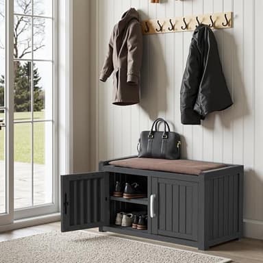 ROJIK Shoe Cabinet Waterproof UV-Resistant,Storage Bench Indoor Outdoor with Adjustable Shelves,for Entryway Bedroom,Hallway,Living Room(Double Door,Black) - Image 8