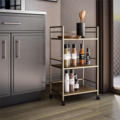 Novogratz Helix Small Bar Cart for the Home, 3 Tier Rolling Cart With Wheels, Kitchen Cart with Storage for Beverages and Wine, Gold - Image 7