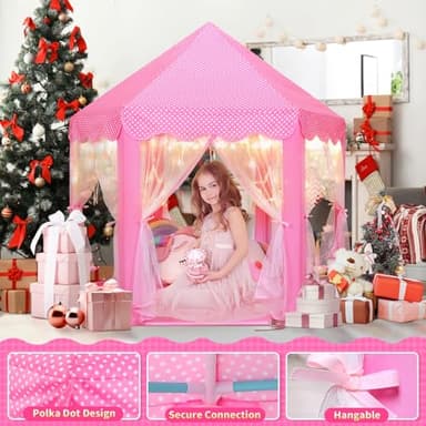 Monobeach Princess Castle Play Tent for Girls - Large 55'' x 53'' Playhouse with Star Lights for Indoor and Outdoor Play - Image 3