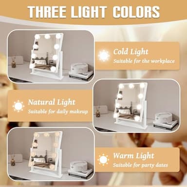 MKupView Vanity Mirror with Lights Makeup Mirror with Lights 9 Dimmable Bulbs Hollywood Lighted Makeup Mirror Detachable 10x Magnification 3 Color Lighting Modes, Lamp Beads, MKupView-SM2 - Image 6